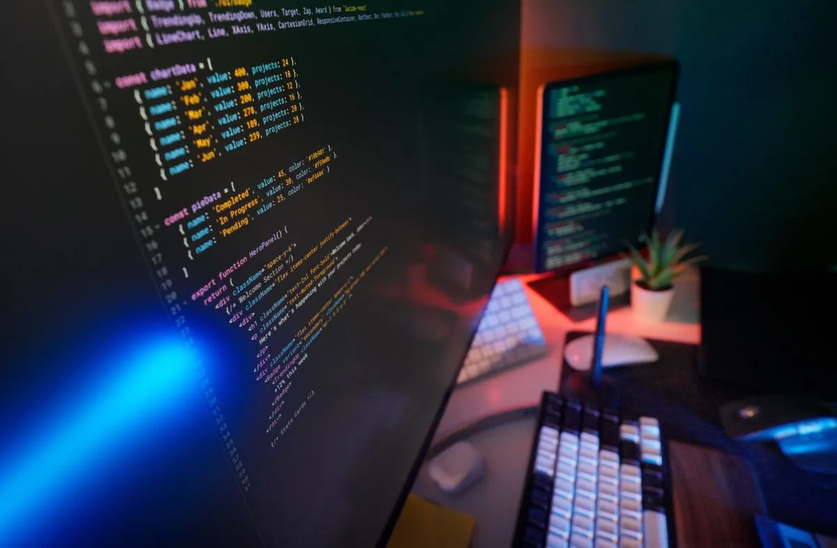 Estación de trabajo con código React en pantalla