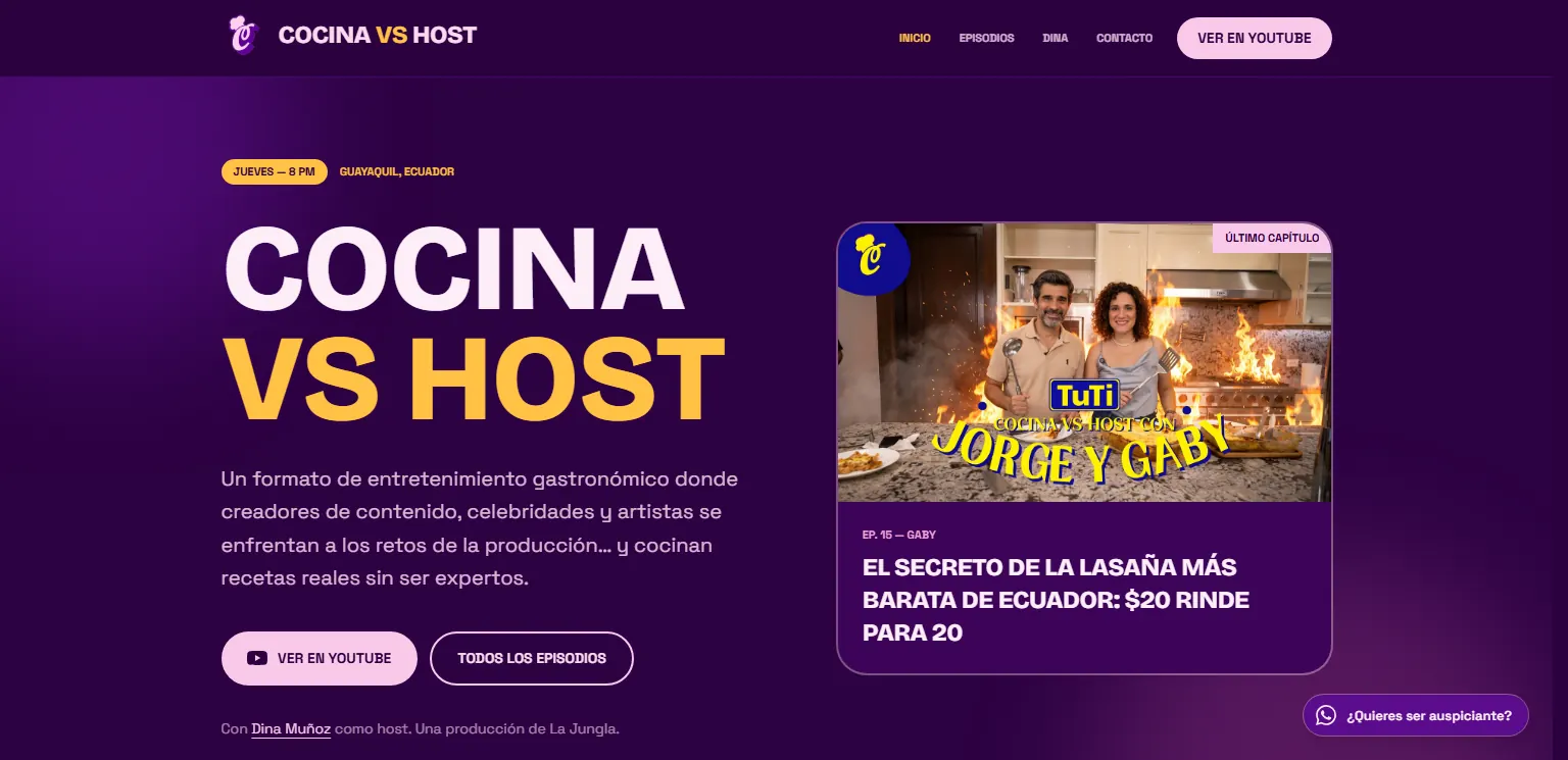 Portada del sitio de Cocina vs Host, programa de cocina con invitados conducido por Dina Muñoz