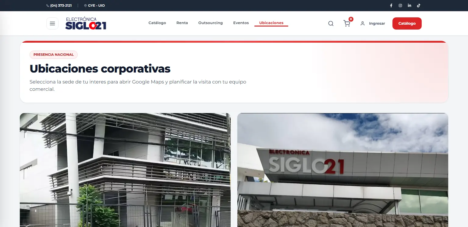 Corporativo Siglo 21: Ubicaciones corporativas con acceso a Google Maps