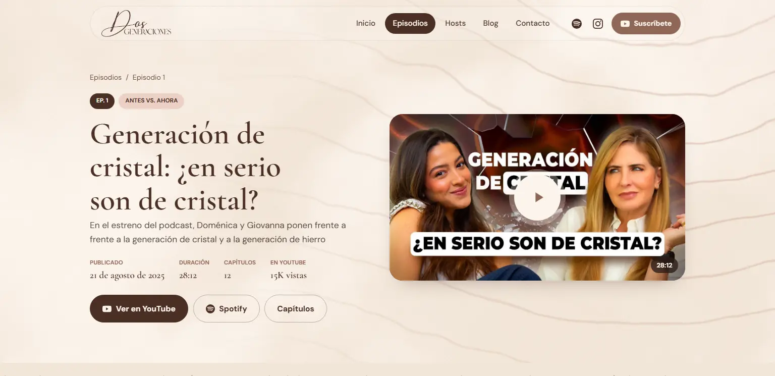 Dos Generaciones: Ficha de episodio con el video, la duración y los capítulos