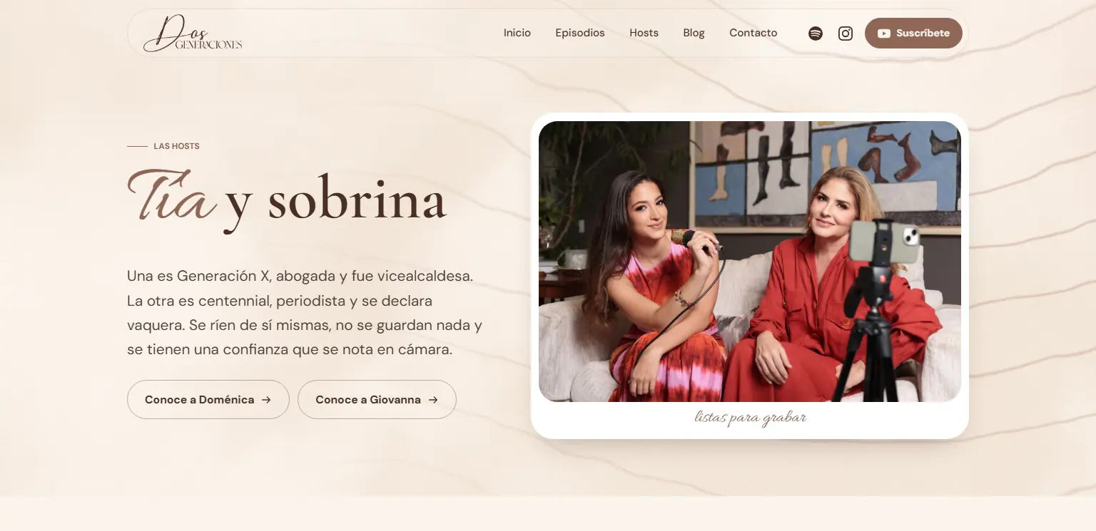 Dos Generaciones: Página de las hosts: la tía y la sobrina