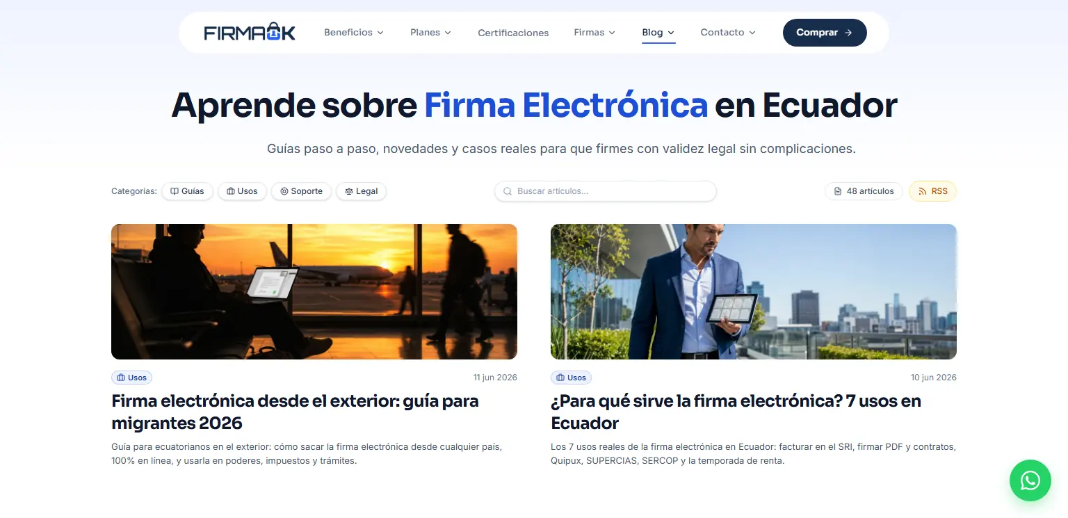 FirmaOK: Índice del blog: 48 artículos en cuatro categorías, con buscador