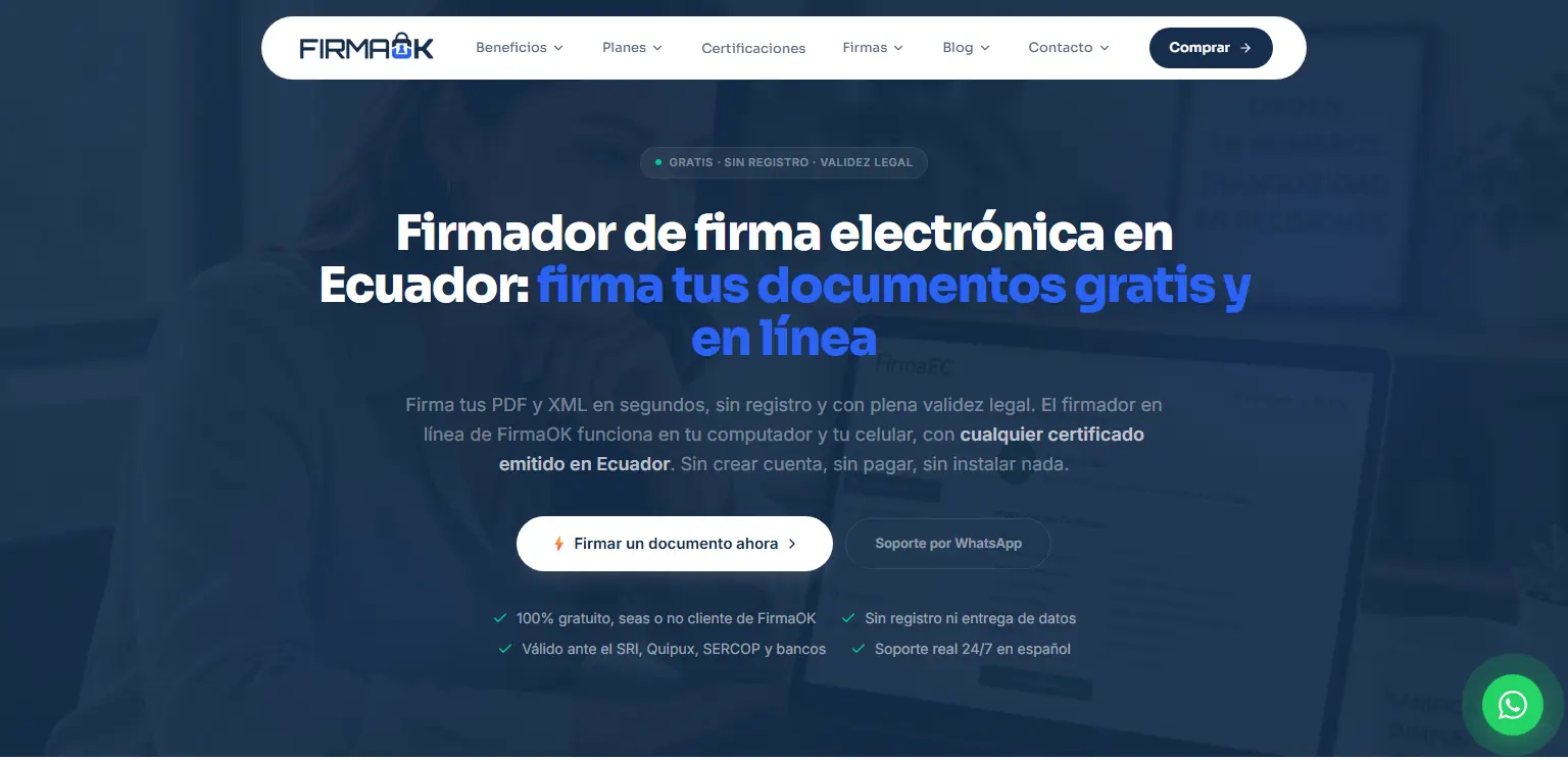 FirmaOK: Firmador gratuito de PDF y XML, sin registro y con cualquier certificado .p12 de Ecuador