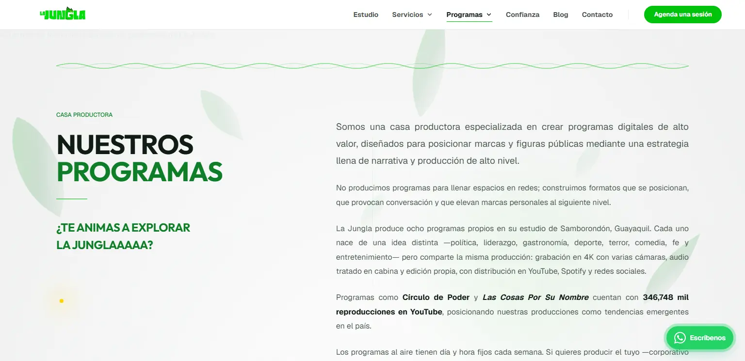 La Jungla: Página de programas con la parrilla de La Jungla