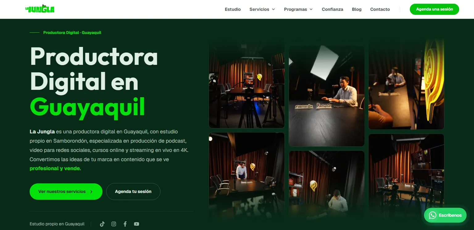 Portada del sitio de La Jungla, productora digital de podcast, video y streaming en Guayaquil