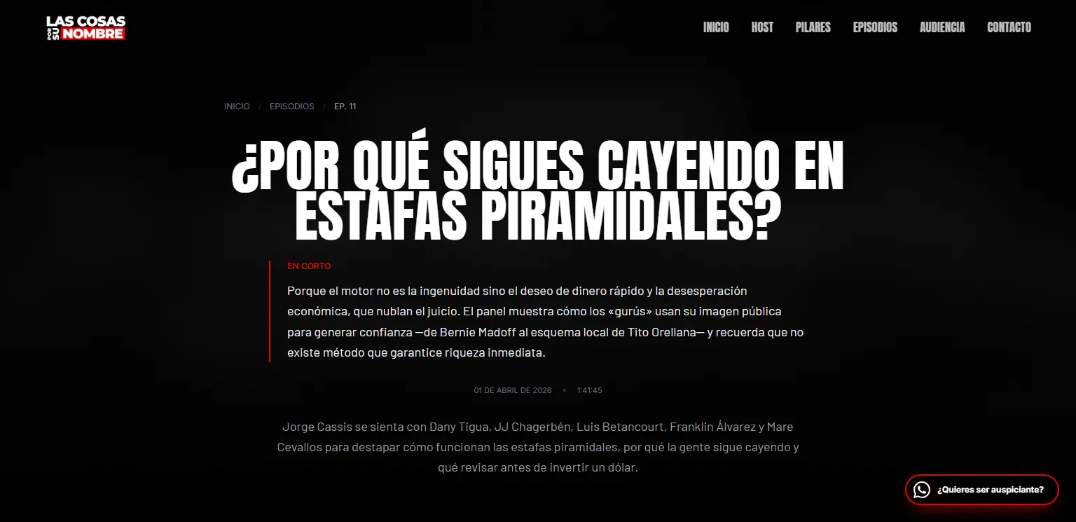 Las Cosas Por Su Nombre: Episode page that opens with the short answer to the question in its title