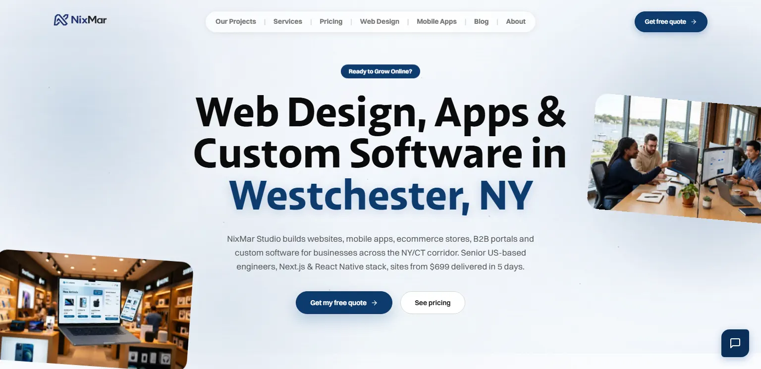 Portada del sitio de NixMar Studio, estudio de diseño web, apps y software a medida en Greenwich, CT