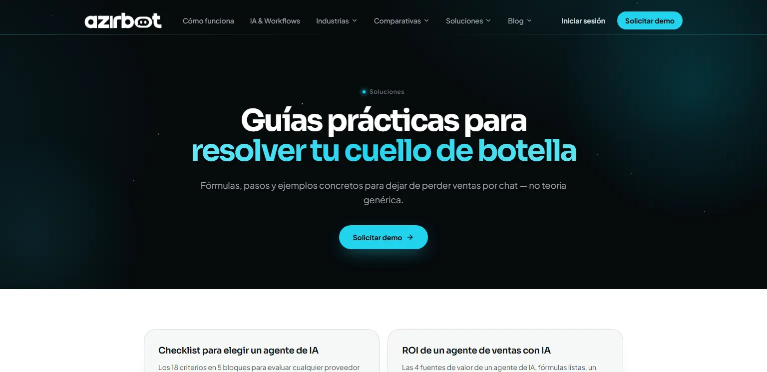 Azirbot: Sitio: guías prácticas organizadas por cuello de botella de ventas