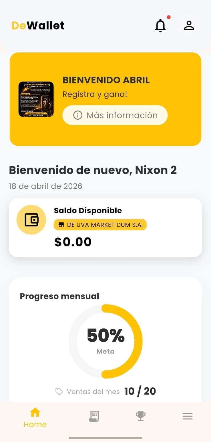 Segunda pantalla de la app DeWallet: catálogo de canjes