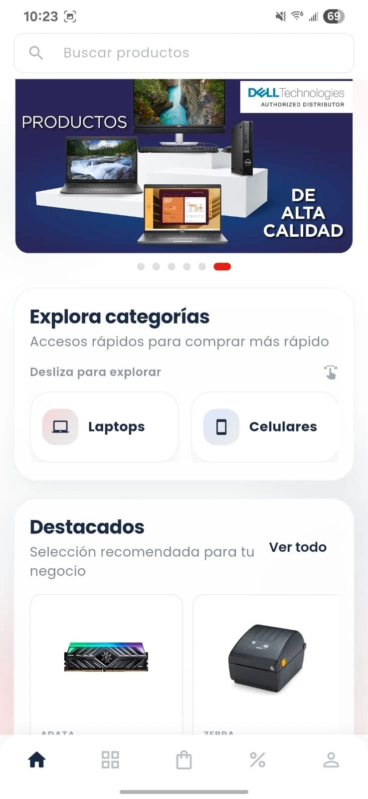 Pantalla de la app móvil B2B Siglo 21 de compra de productos tecnológicos